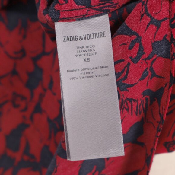 ZADIG & VOLTAIRE Tink Bico Red Floral Blouse Top Viscose Split Neck Size XS - Picture 8 of 8